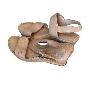 Born Lenore Nude Tan Womens Platform Wedge Sandals Size 8